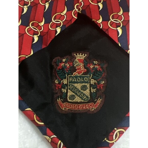 PAOLO GUCCI MEN'S TIE RED/NAVY/HORSEBIT PATTERN, 100% SILK, EXCELLENT CONDITION - Picture 3 of 5